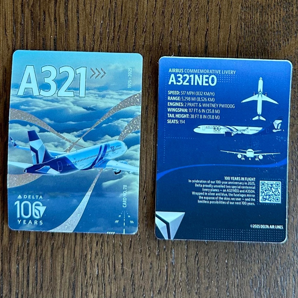 Delta Air Lines Trading Card 100 Year Limited Edition Card Airbus A321 NEW HOT